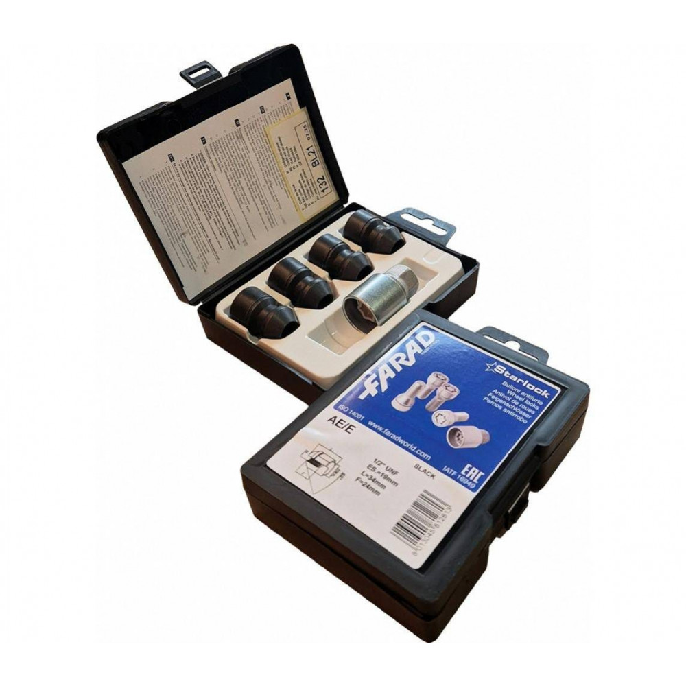 Slapti ratų veržlės juod. 12x1.5x34mm FARAD STARLOCK H/E BLK (kompl.)