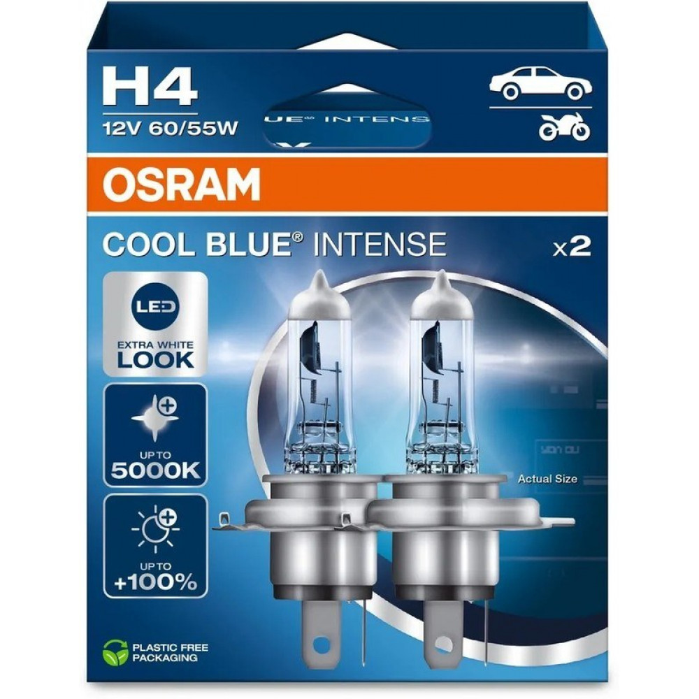 Auto spuldzes 12V 60/55W H4 OSRAM COOL BLUE INTENSE NEXT GEN 5000K +100% (2 gab.)