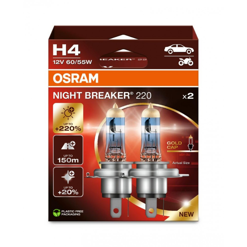 Automotive bulbs 112V OSRAM H4 60/55W NIGHT BREAKER 220 +220% (2 pcs.)