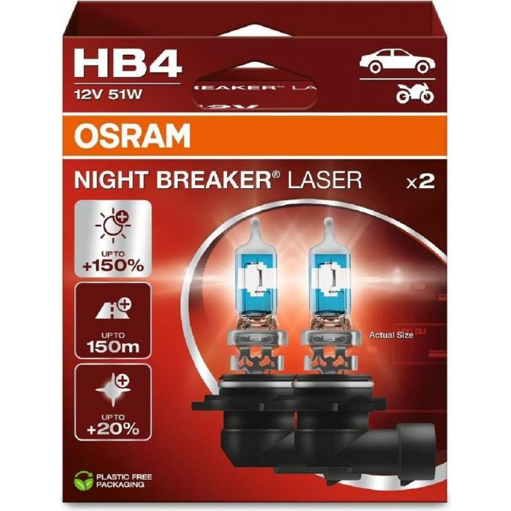 Auto spuldzes 12V 51W HB4 OSRAM NIGHT BREAKER LASER +150% (2 gab.) (Kartona iepak.) Auto spuldzes 12V 51W HB4 OSRAM NIGHT BREAKER LASER +150% (2 gab.) (Kartona iepak.)