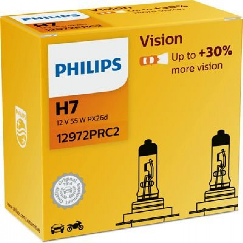 AUTO SPULDZE H7 12V 55W Philips Vision + 30% (2GB.) 12972PRC2