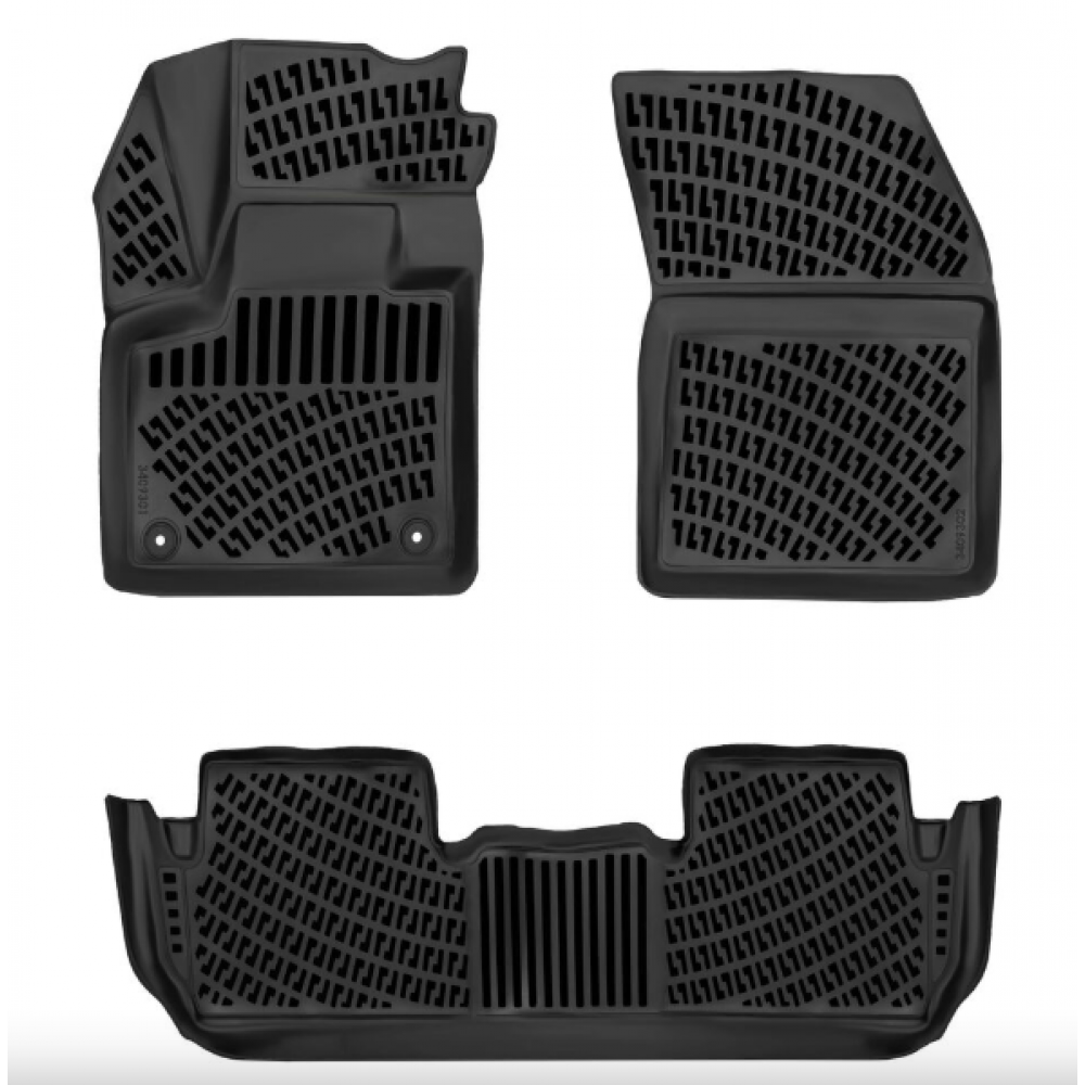 CAR RUBBER FLOOR MATS BLACK 3D PEUGEOT 3008 GT Line (2016-2023) RIZLINE