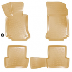 CAR RUBBER FLOOR MATS BEIGE 3D MERCEDES C-CLASS W204 (2007-2014) RIZLINE