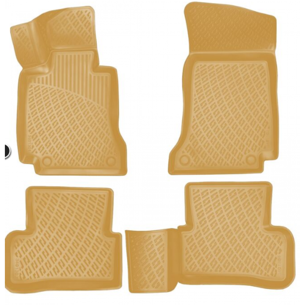 CAR RUBBER FLOOR MATS BEIGE 3D MERCEDES C-CLASS W205 (2014-2021) RIZLINE