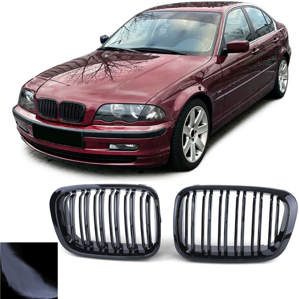 Передние решетки черные глянцевые BMW 3 E46 Double Stripe (1998-2001) 40213