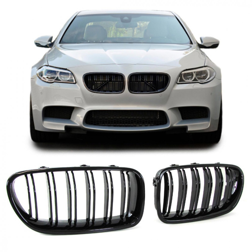 Priekšējās restes melnās glancētās BMW 5 F10/F11 Double Stripe M Design Piano Black (2010-2016) 40368