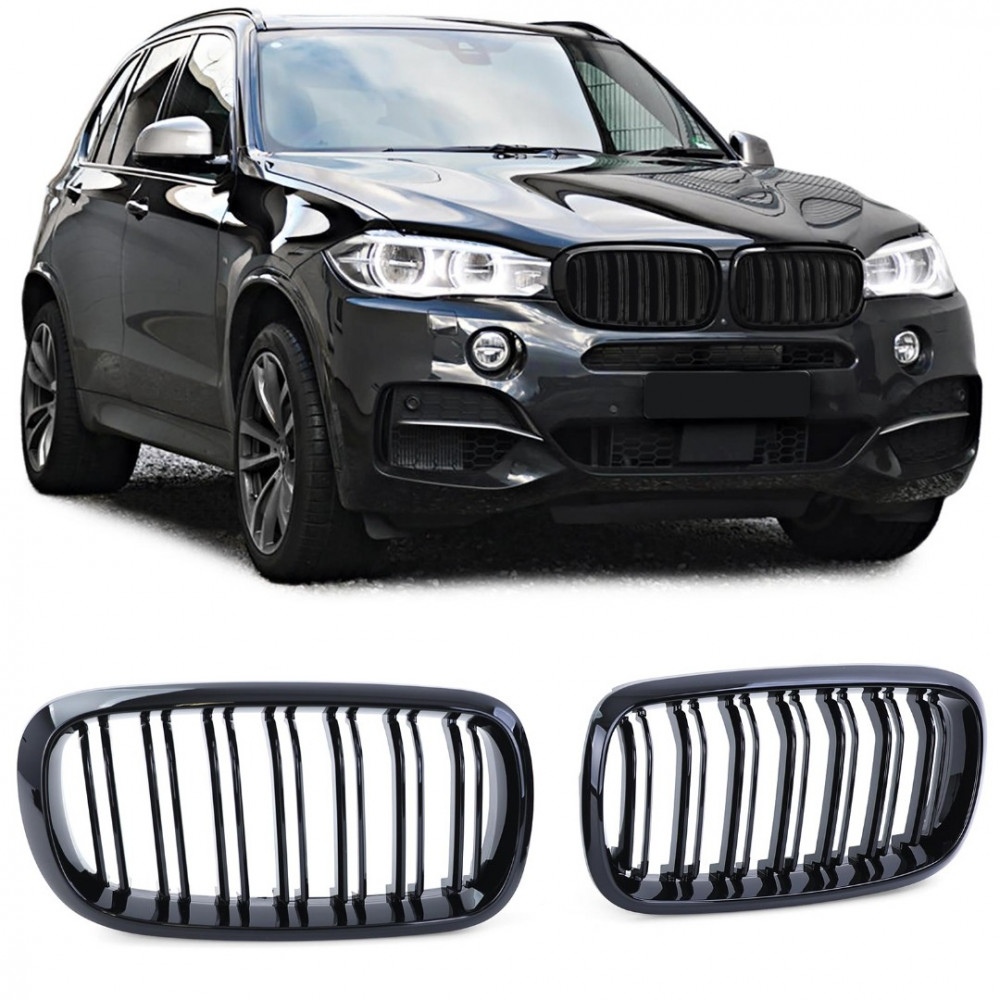 Передние решетки черные глянцевые BMW X5/X6 F15/F16 Double Stripe Black Gloss (2014-2019)