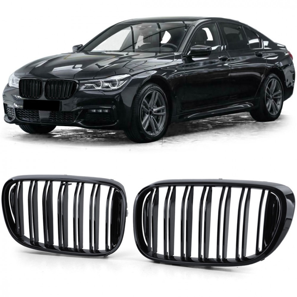 Priekšējās restes melnās glancētās BMW 7 G11/G12 Double Stripe Black Gloss (2015-2019) 40810