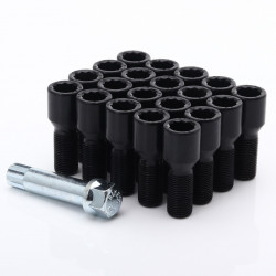 SET OF BLACK BOLTS WITH INNER KEY 14X1.25X28MM CONICAL + KEY (21 PCS.)