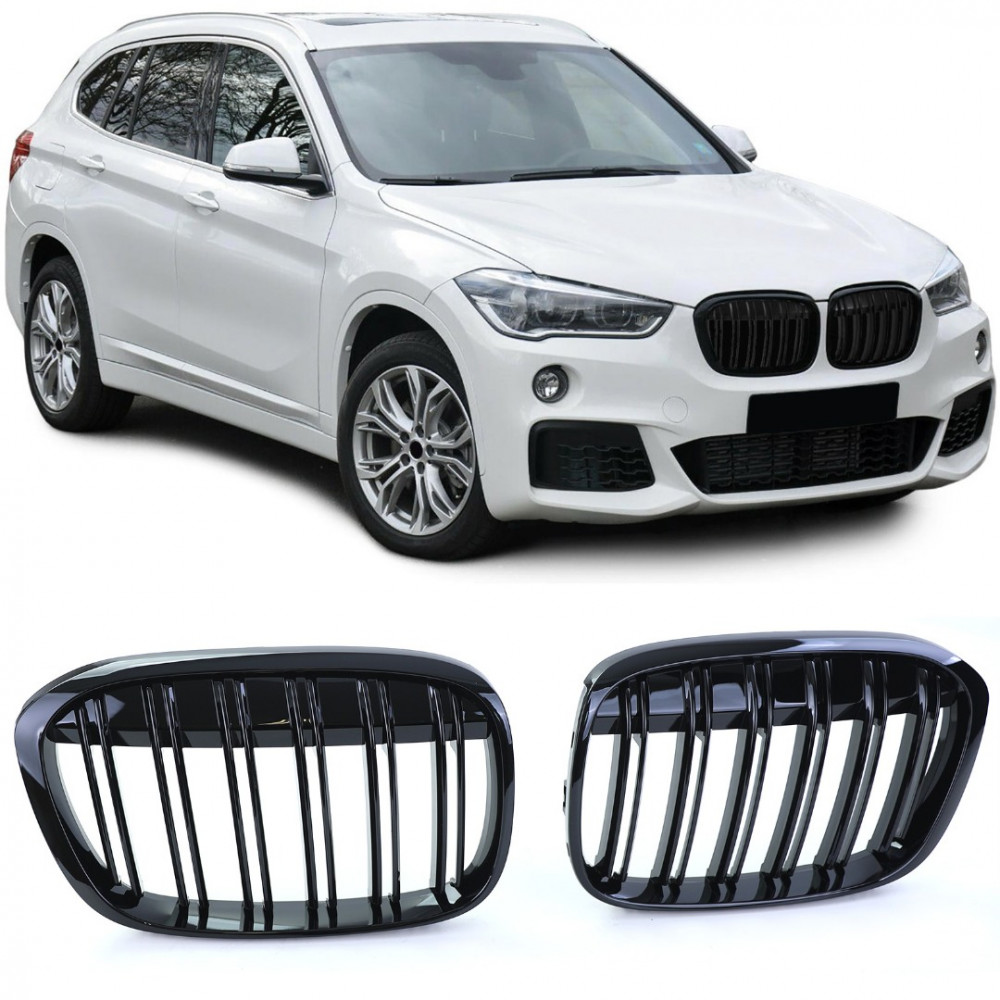 Front grills black gloss BMW X1 F48 DOUBLE STRIPE PIANO BLACK (2015-2019) 40404