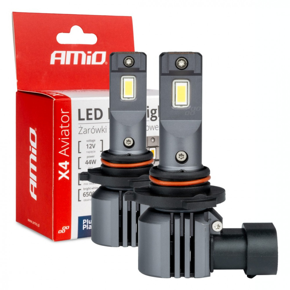 Auto LED spuldzes X4-series AVIATOR HB3 9005 HIR1 9011 H10 6500K max 44W AMIO (2 gab.)