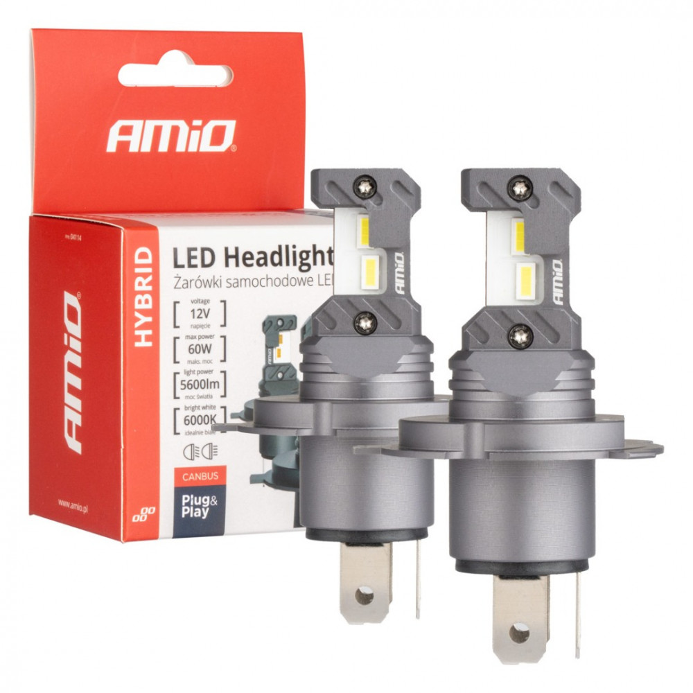 Car LED bulbs Hybrid series H4 H19 6000K Canbus 60W AMIO (2 pcs.)
