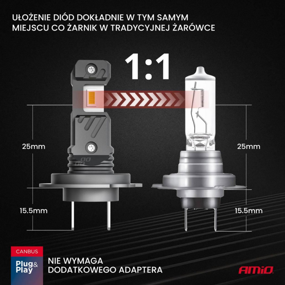 Autode LED-pirnid Hybrid series H7 H18 6000K Canbus 60W AMIO (2 tk.)