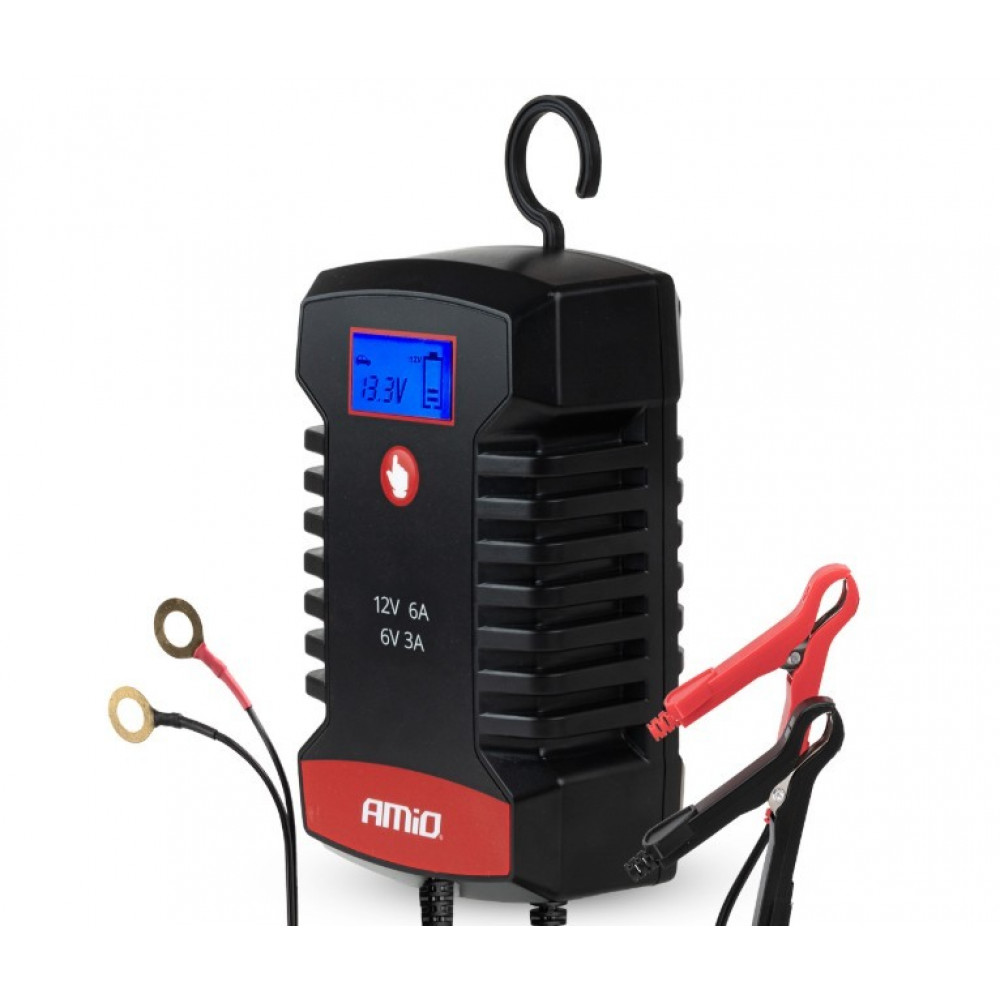 Car battery charger AGM GEL STD LiFePo4 MAX 6A 6V/12V PRO HOOK AMIO 04532