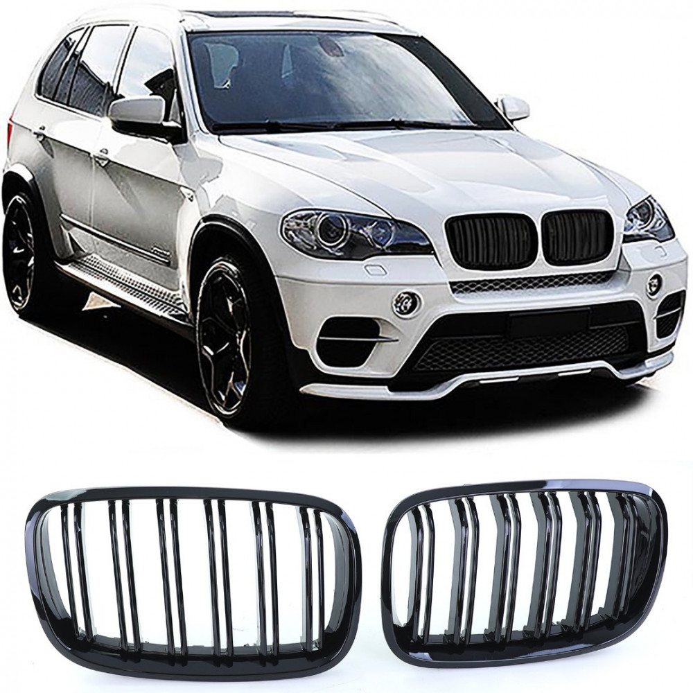 Front grills BMW X5/X6 E70/E71 Double Stripe Piano Black (2007-2014) 40419