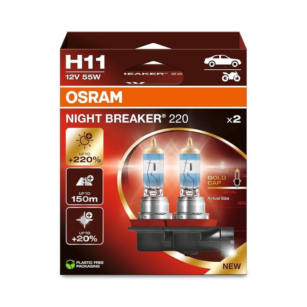 Auto pirn 12V OSRAM H11 55W NIGHT BREAKER 220 +220% (2 tk.) 64211NB220-2HB