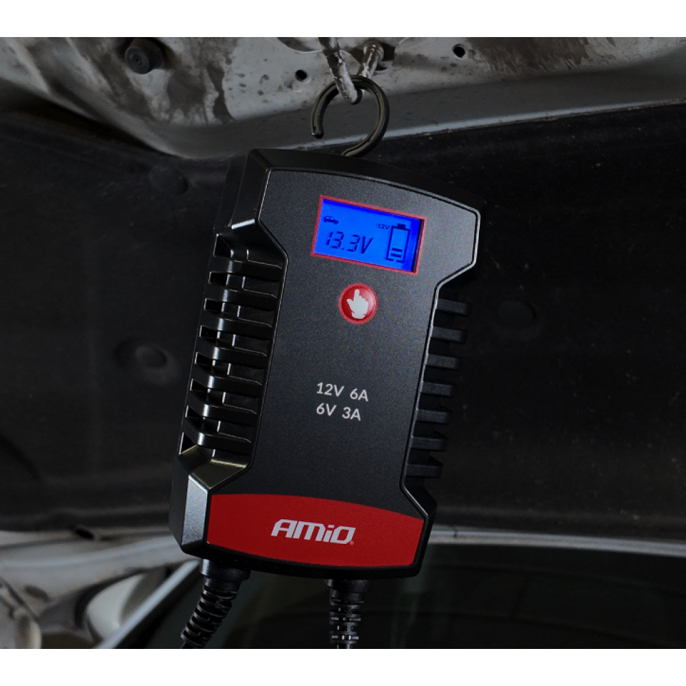 Car battery charger AGM GEL STD LiFePo4 MAX 6A 6V/12V PRO HOOK AMIO 04532