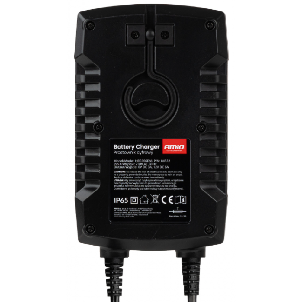 Car battery charger AGM GEL STD LiFePo4 MAX 6A 6V/12V PRO HOOK AMIO 04532