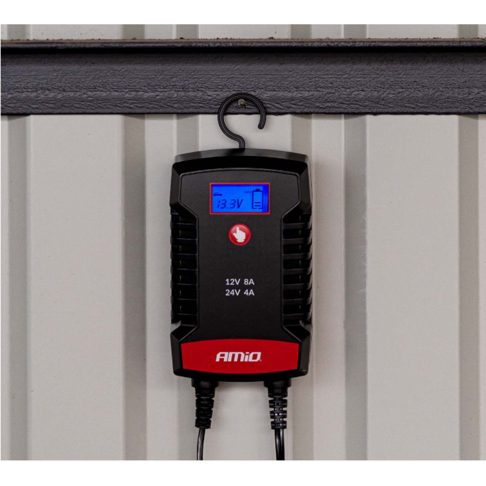 Car battery charger AGM GEL STD LiFePo4 MAX 8A 12V/24V PRO HOOK AMIO 04533