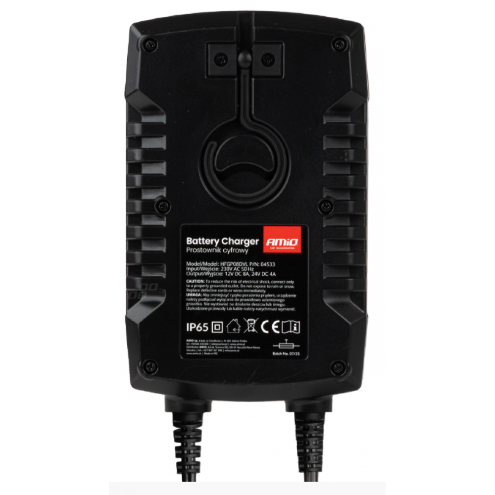 Car battery charger AGM GEL STD LiFePo4 MAX 8A 12V/24V PRO HOOK AMIO 04533