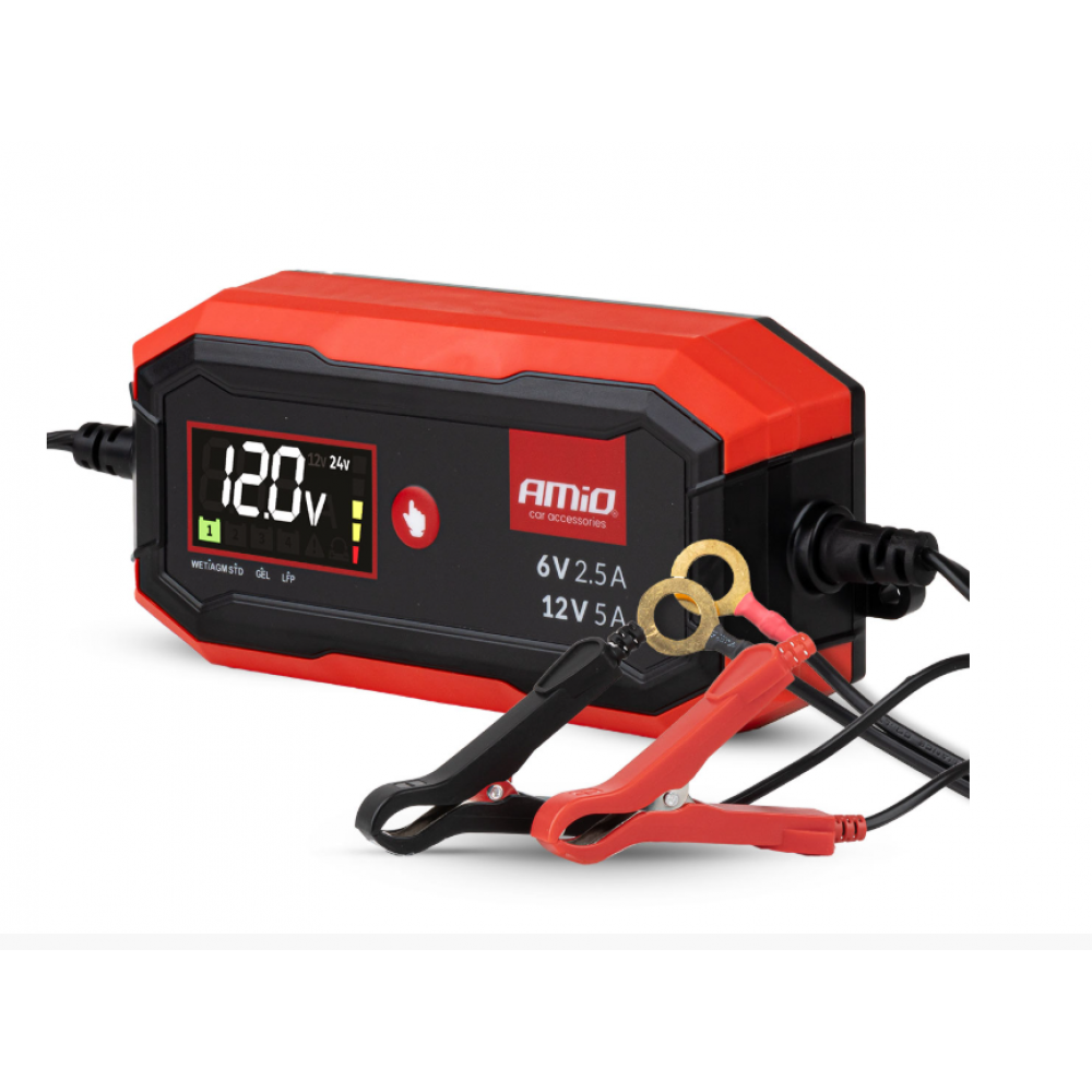 Car battery charger AGM GEL STD LiFePo4 MAX 5A 6V/12V PRO AMIO 04527