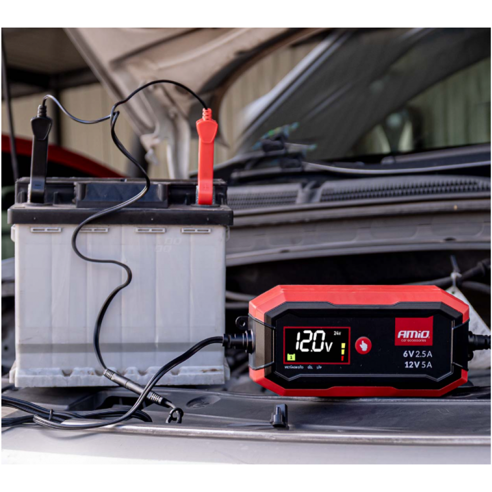 Car battery charger AGM GEL STD LiFePo4 MAX 5A 6V/12V PRO AMIO 04527