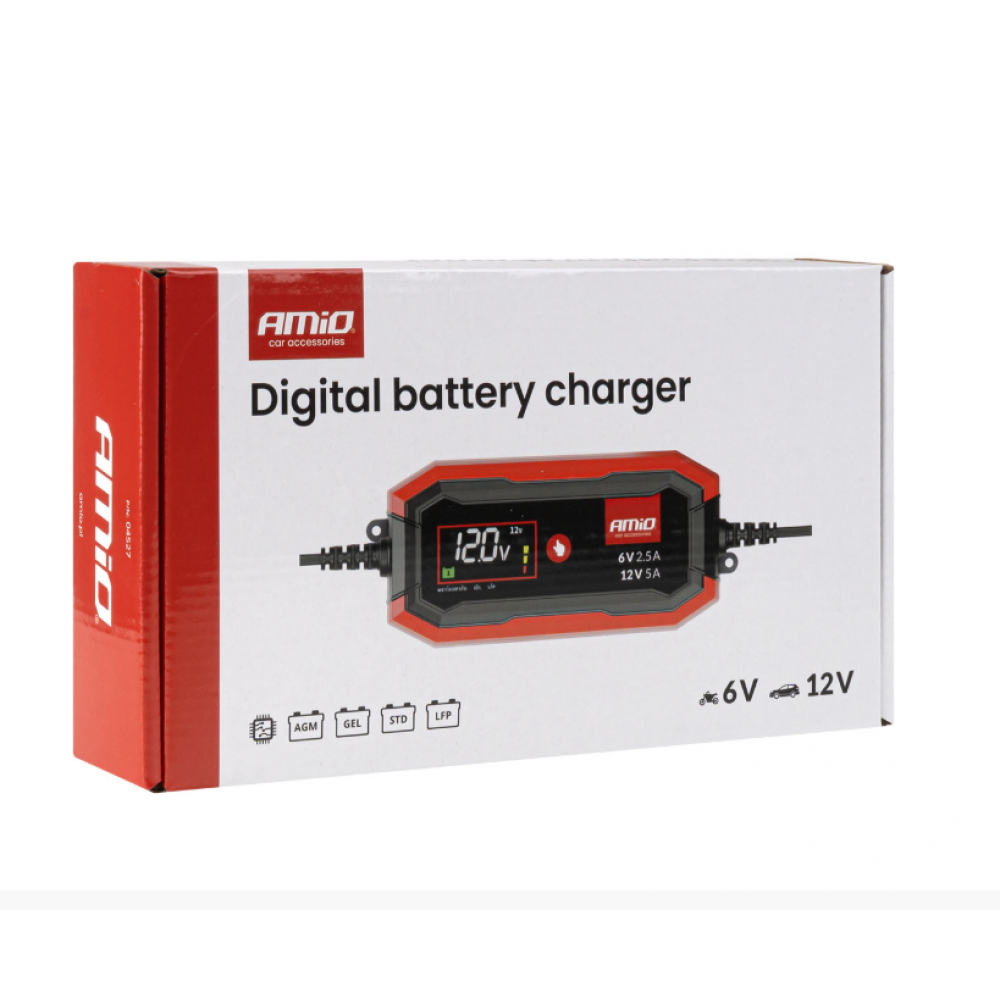 Car battery charger AGM GEL STD LiFePo4 MAX 5A 6V/12V PRO AMIO 04527