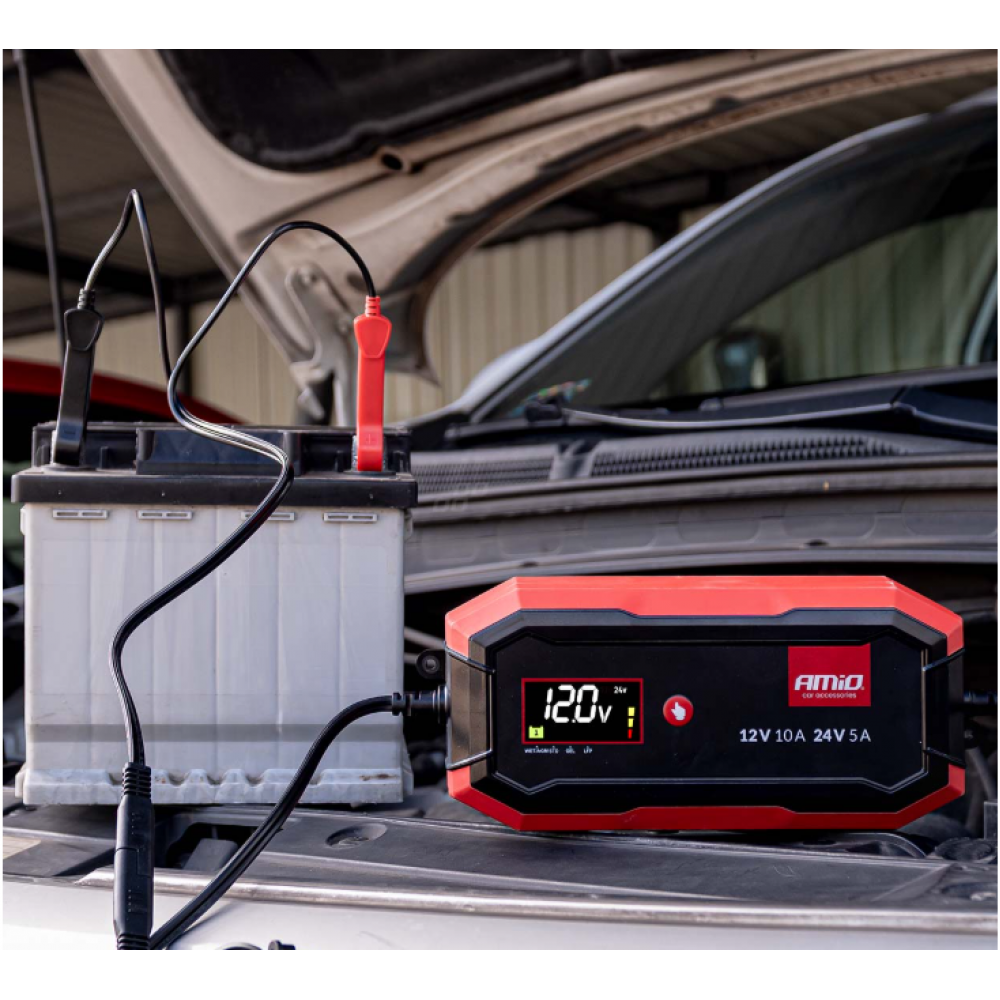 Car battery charger AGM GEL STD LiFePo4 MAX 10A 12V/24V PRO AMIO 04528