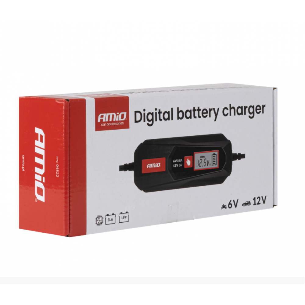 Car battery charger LEAD ACID LFP MAX 5A 6V/12V AMIO 04522