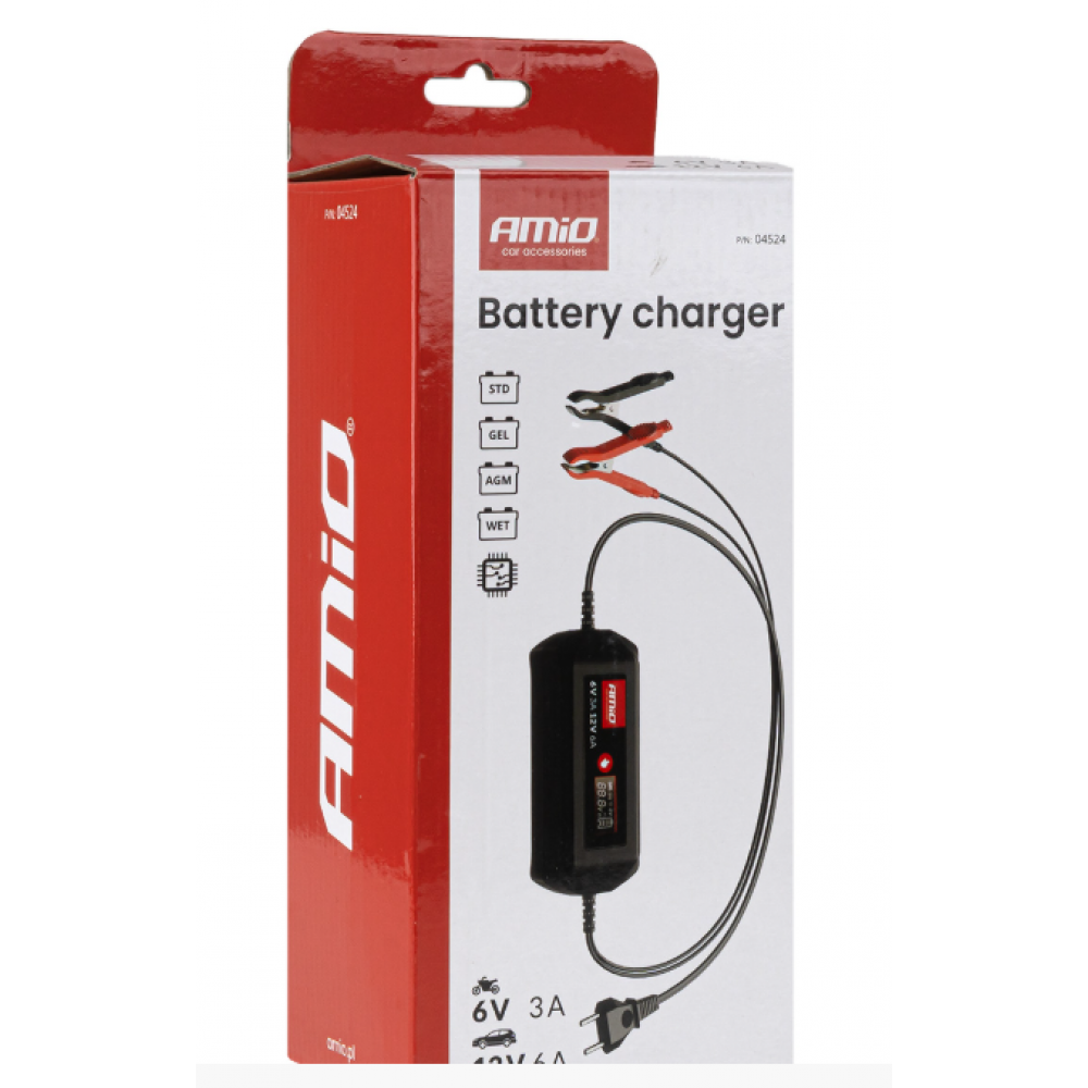 Car battery charger STD GEL AGM WET MAX 6A 6V/12V AMIO 04524