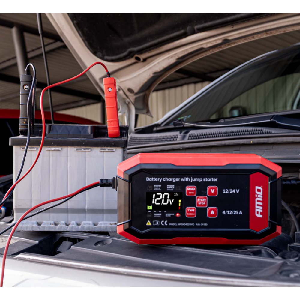 Car battery charger BOOST AGM GEL STD LiFePo4 MAX 25A 12V/24V PRO AMIO 04530