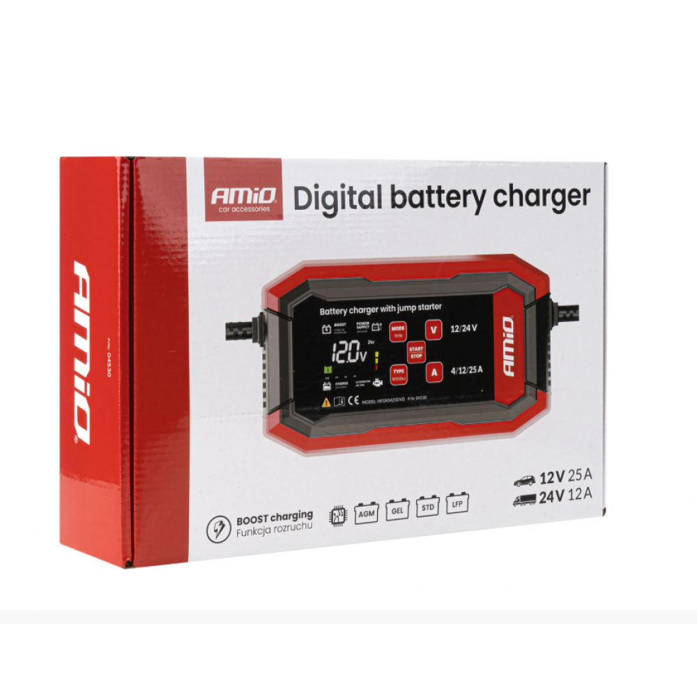 Car battery charger BOOST AGM GEL STD LiFePo4 MAX 25A 12V/24V PRO AMIO 04530