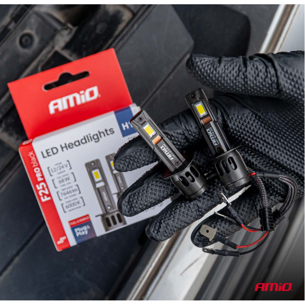 Auto LED spuldzes Series F25 PRO BLACK FULL CANBUS H1 68W 12V/24V AMIO 04717