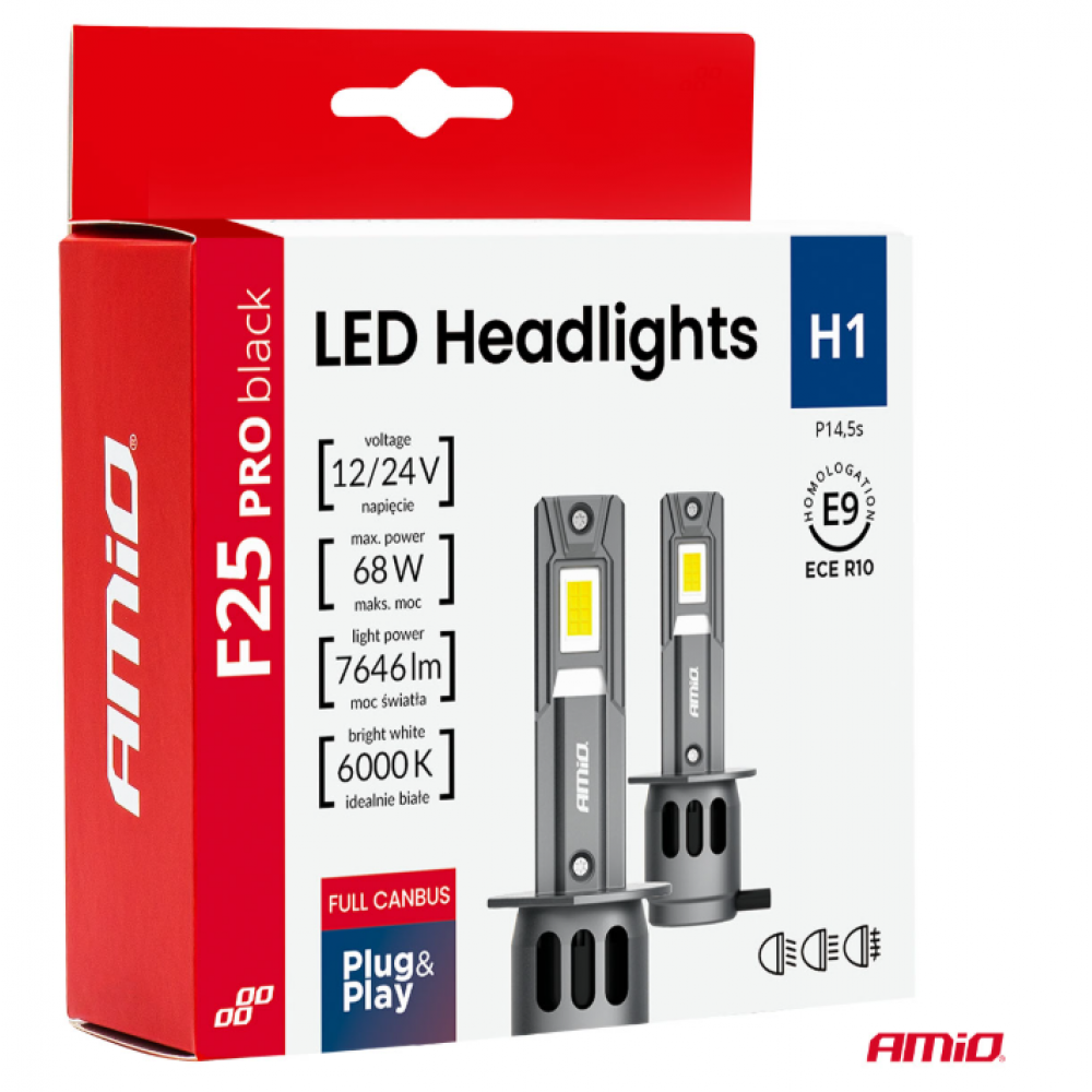 Auto LED spuldzes Series F25 PRO BLACK FULL CANBUS H1 68W 12V/24V AMIO 04717