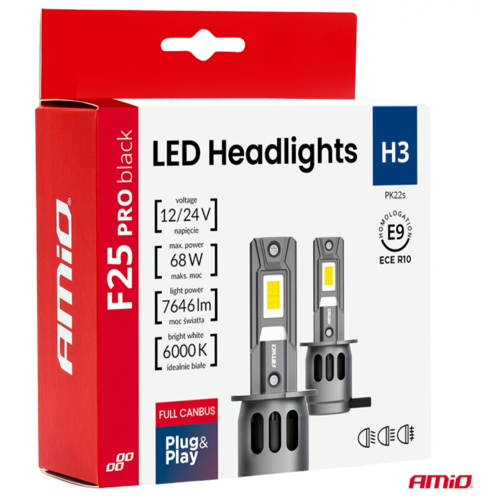 Autode LED-pirnid Series F25 PRO BLACK FULL CANBUS H3 68W 12V/24V AMIO 04718