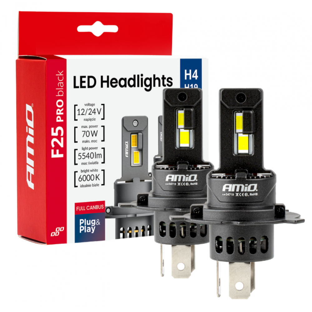 Car LED bulbs Series F25 PRO BLACK FULL CANBUS H4/H19 70W 12V/24V AMIO 04719