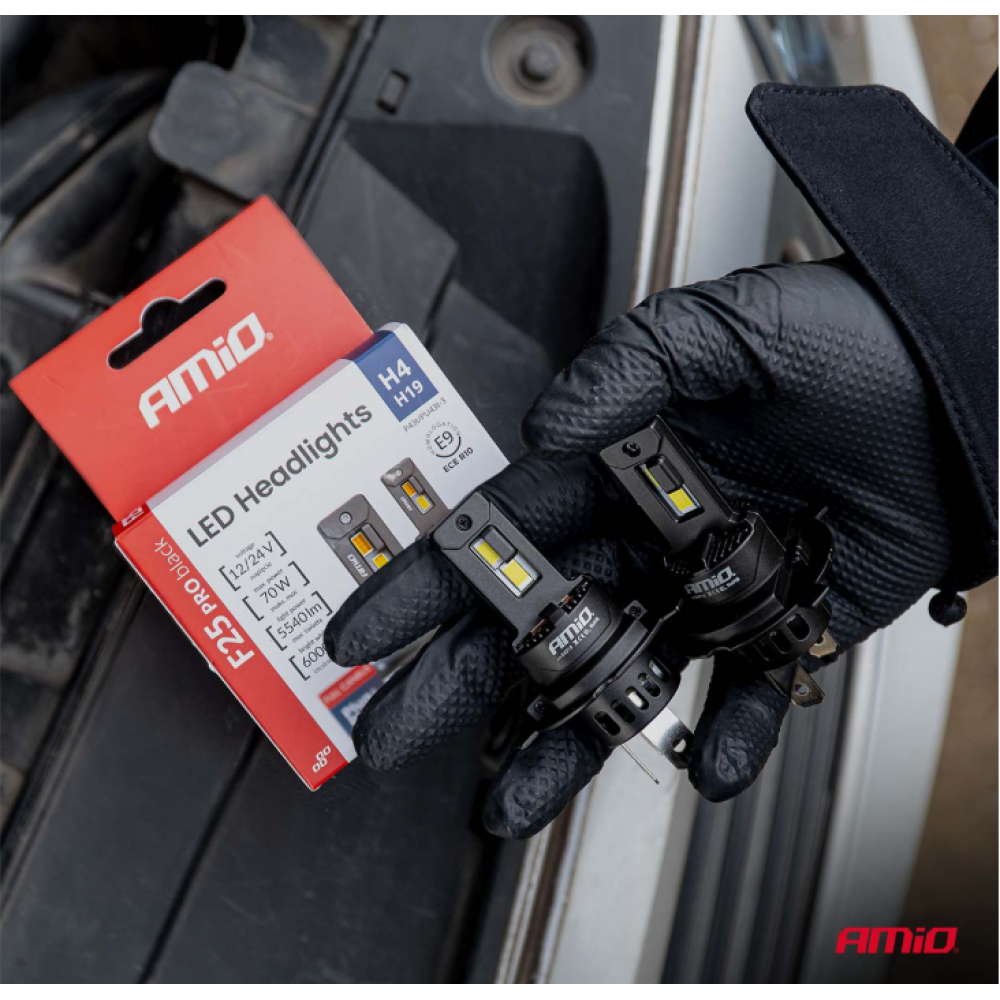 Car LED bulbs Series F25 PRO BLACK FULL CANBUS H4/H19 70W 12V/24V AMIO 04719