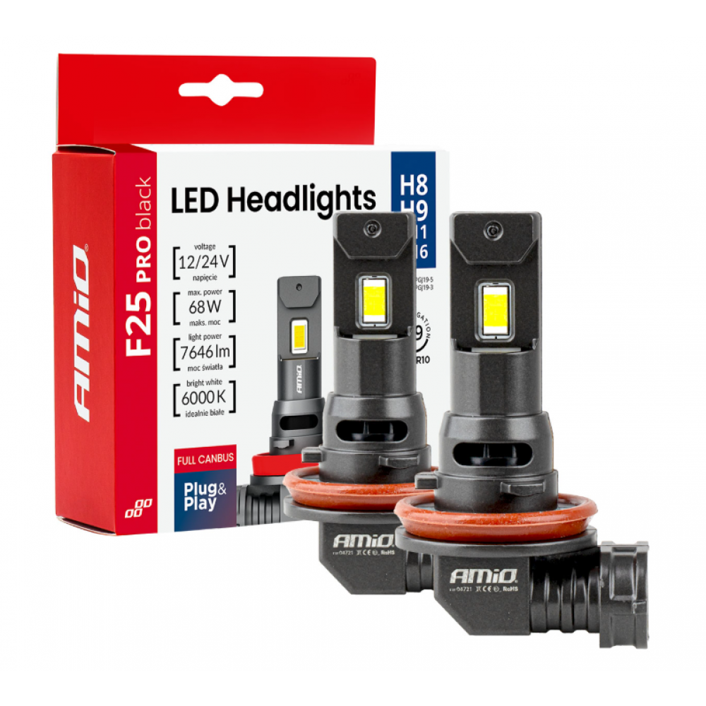 Autode LED-pirnid Series F25 PRO BLACK FULL CANBUS H8/H9/H11/H16 68W 12V/24V AMIO 04721