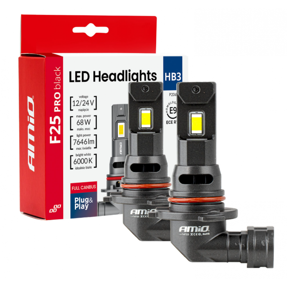 Auto LED spuldzes Series F25 PRO BLACK FULL CANBUS HB3 68W 12V/24V AMIO 04722