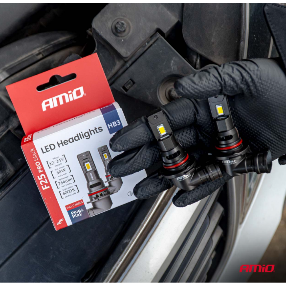 Auto LED spuldzes Series F25 PRO BLACK FULL CANBUS HB3 68W 12V/24V AMIO 04722