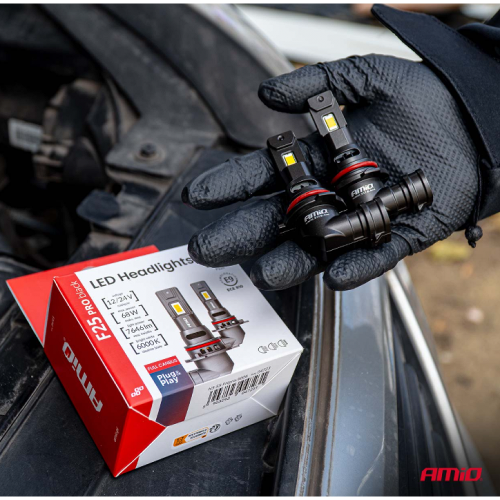 Auto LED spuldzes Series F25 PRO BLACK FULL CANBUS HB4 68W 12V/24V AMIO 04723