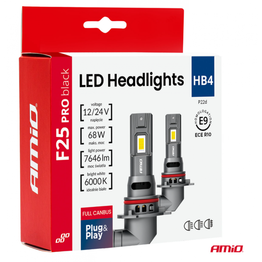 Auto LED spuldzes Series F25 PRO BLACK FULL CANBUS HB4 68W 12V/24V AMIO 04723