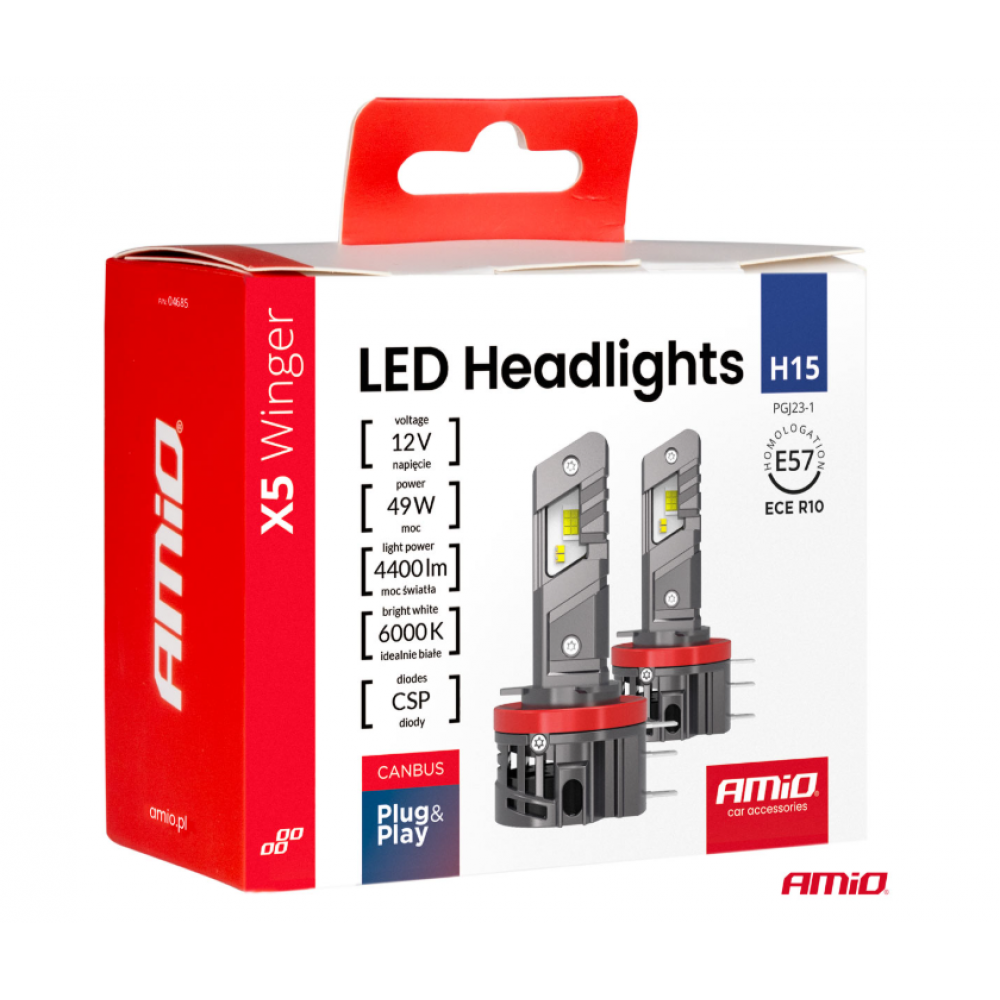Car LED bulbs Series X5-series WINGER H15 49W 6000K CANBUS AMIO 04685
