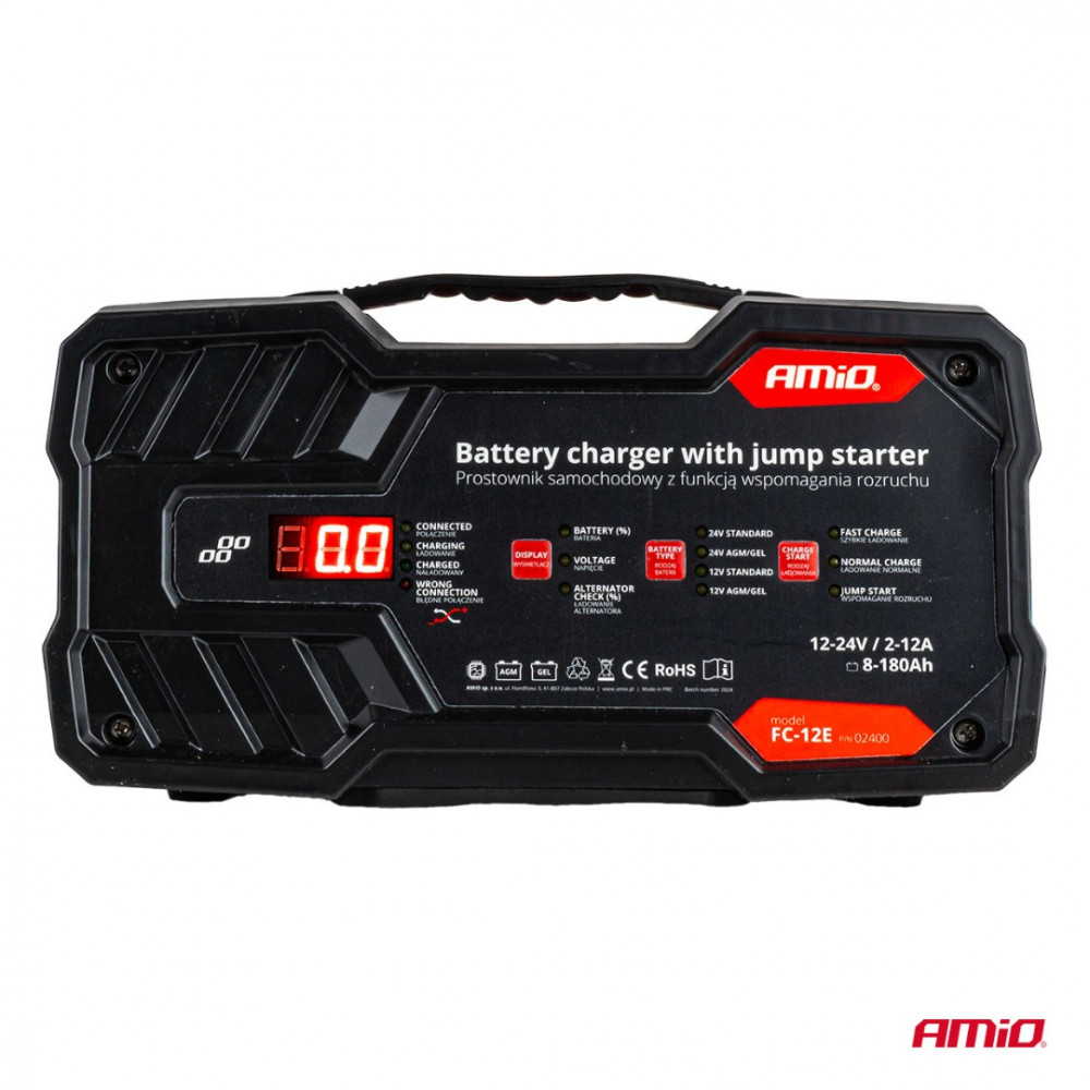 Car battery charger 12A 12/24V with jump starter 12V 75 A 02400 Car battery charger 12A 12/24V with jump starter 12V 75 A 02400