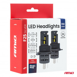 Auto LED lemputės Series F25 SILVER FULL CANBUS H4/H19 54/58W 12V/24V AMIO 04703
