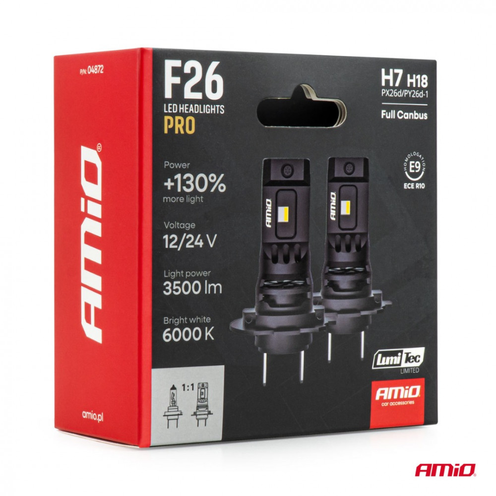 Auto LED spuldzes Series F26 PRO LumiTec LIMITED +130% DUO FULL CANBUS H7/H18 12V/24V AMIO 04872