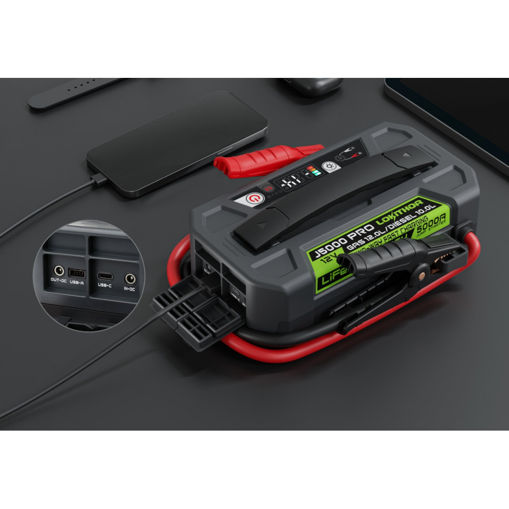 ПУСКОВОЕ УСТРОЙСТВО ДЛЯ АККУМУЛЯТОРОВ 12V LOKITHOR J5000 PRO 5000A LIFEPO4