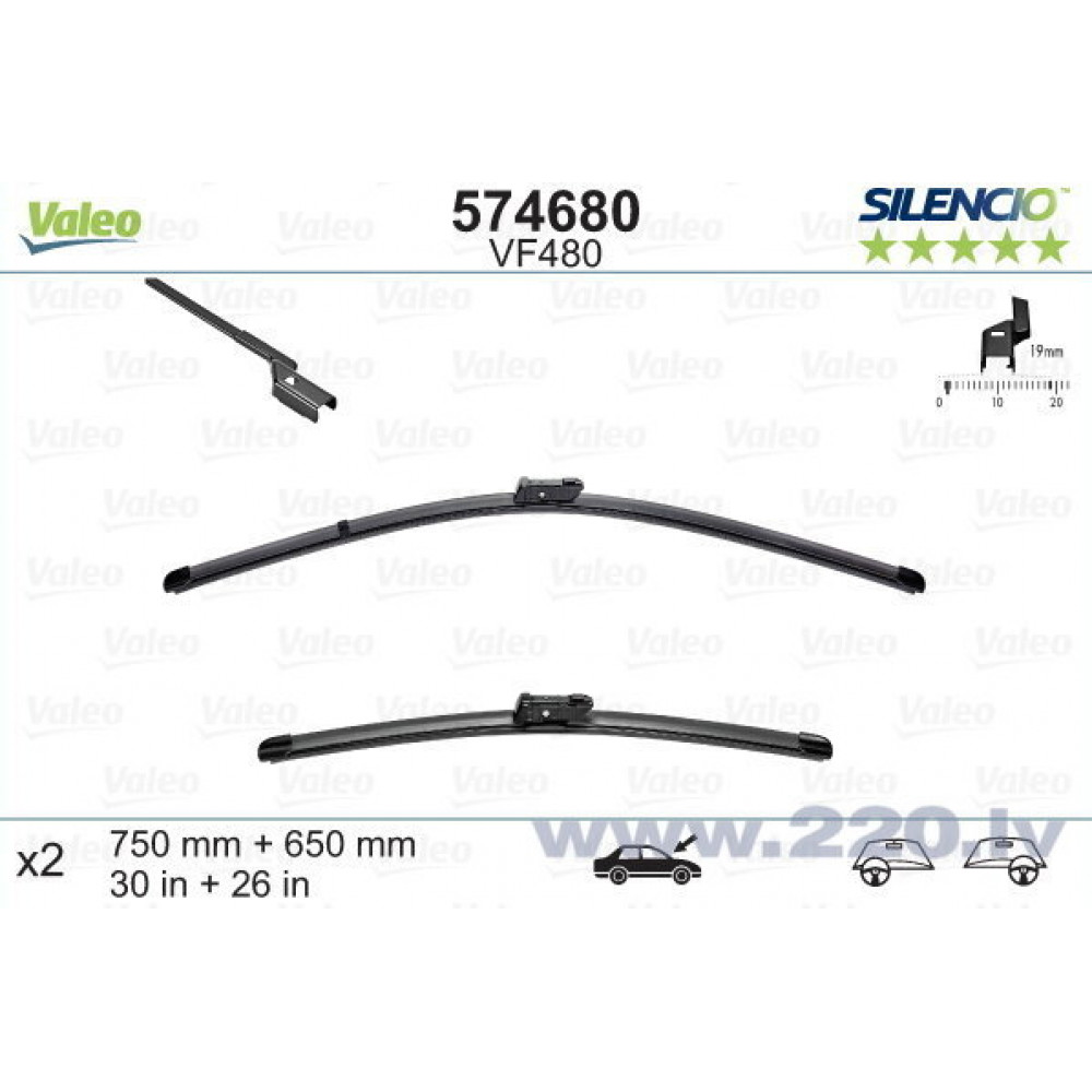 Modeļu logu tīrītāju slotiņas VALEO SILENCIO X-TRM PEUGEOT 308 (2007-2013) VF480