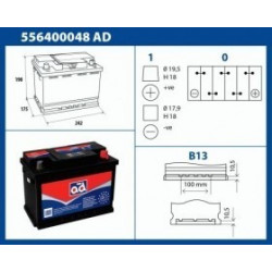 Auto akumulātors AD 12V 56Ah 480A Lab.+