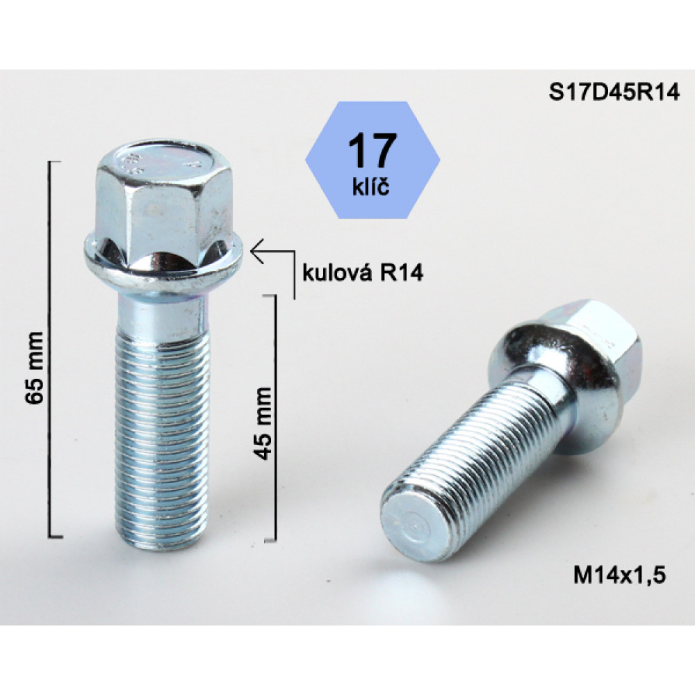 Болт для диска 14x1.5x45mm сфера R14 BIMECC